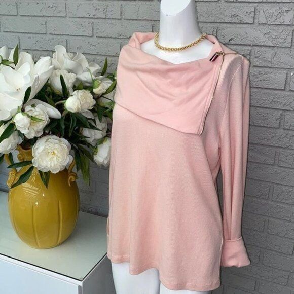 Tommy Hilfiger Women Pink Zippered Fold-over Neck Sweater Size L - Picture 2 of 10